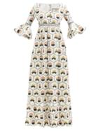Matchesfashion.com Agua By Agua Bendita - Ambar Polem Floral-embroidered Linen Maxi Dress - Womens - White Print