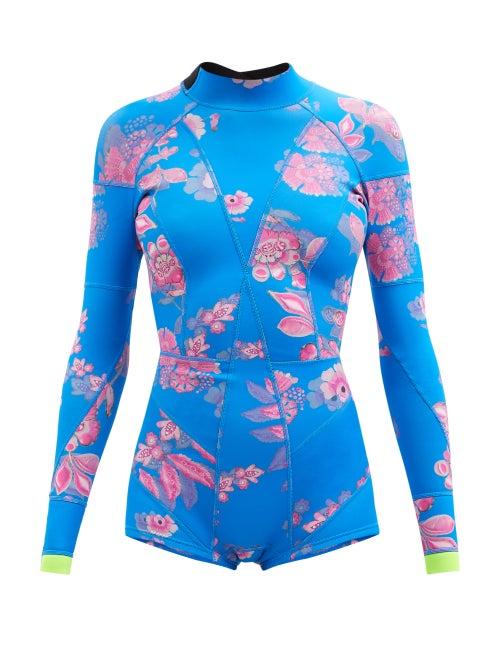 Cynthia Rowley - Bowie Floral-print High-neck Wetsuit - Womens - Blue Floral