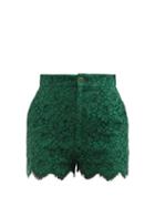 Gucci - Scallop-edge Floral-embroidered Lace Shorts - Womens - Dark Green
