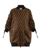 Matchesfashion.com Fendi - Oversized Logo Print Jersey Bomber Jacket - Womens - Brown Multi