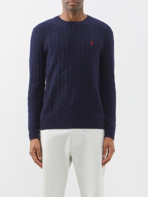 Polo Ralph Lauren - Logo-embroidered Cable-knit Wool-blend Sweater - Mens - Navy