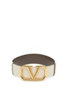 Matchesfashion.com Valentino - Oversized V Logo Leather Belt - Womens - Ivory