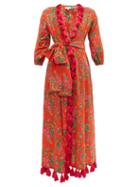 Matchesfashion.com Rhode - Lena Floral Print Tassel Trim Cotton Wrap Dress - Womens - Red Print