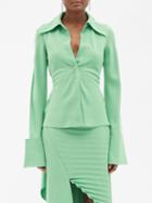 A.w.a.k.e. Mode - Slit-sleeve Crepe Shirt - Womens - Green
