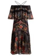 Roberto Cavalli Ancient Garden-print Halterneck Silk Dress