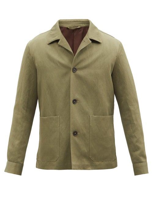 Ermenegildo Zegna - Cuban-collar Cotton-blend Twill Overshirt - Mens - Khaki