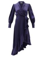 Matchesfashion.com Zimmermann - Bishop-sleeve Silk Wrap Midi Dress - Womens - Dark Blue