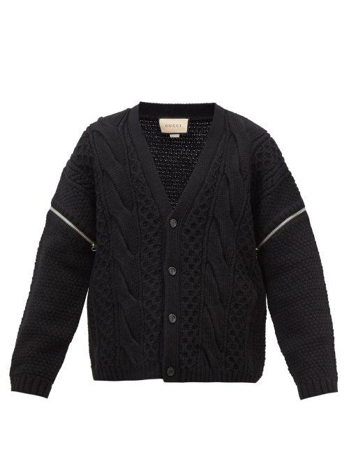 Gucci - Detachable-sleeve Cable-knit Wool Cardigan - Mens - Black