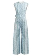 Matchesfashion.com Emilia Wickstead - Barbara Python Print Linen Jumpsuit - Womens - Blue Print