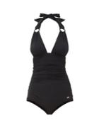 Matchesfashion.com Dolce & Gabbana - Halterneck Ruched Swimsuit - Womens - Black