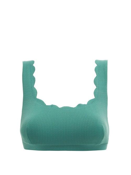 Matchesfashion.com Marysia - Palm Springs Scalloped-edge Bikini Top - Womens - Blue