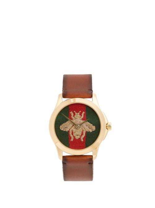 Matchesfashion.com Gucci - Bee Embroidered Watch - Mens - Brown Multi