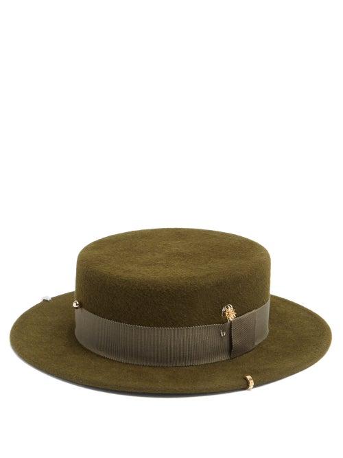 Matchesfashion.com Ruslan Baginskiy - Studded Felt Boater Hat - Womens - Khaki