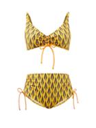 Ladies Beachwear Paco Rabanne - Maillot Printed V-neck Bikini - Womens - Yellow Print