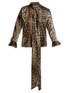 Matchesfashion.com Ganni - Calla Leopard Print Silk Blend Blouse - Womens - Leopard