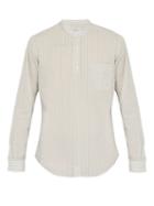 Matchesfashion.com President's - Taegu Band Collar Striped Cotton Blend Shirt - Mens - White