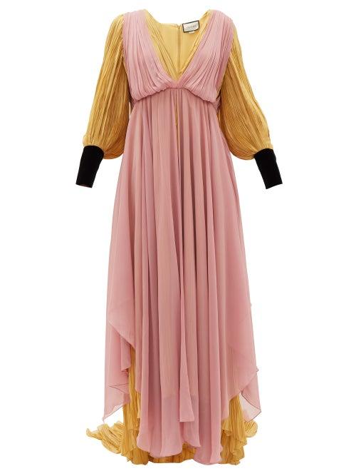 Matchesfashion.com Gucci - Layered Pleated Habotai And Silk-chiffon Gown - Womens - Purple Multi