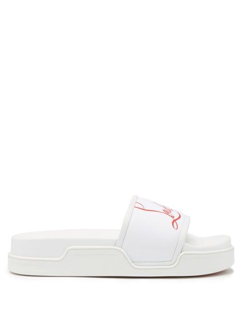 Christian Louboutin - Logo-print Rubber Flatform Slides - Mens - White