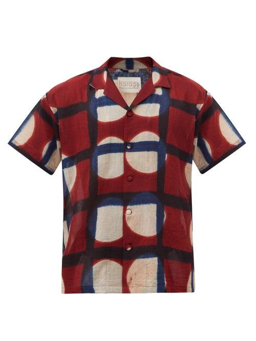 Harago - Clamp-dyed Short-sleeved Cotton Shirt - Mens - Red Multi
