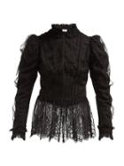 Matchesfashion.com Saint Laurent - Puffed Sleeve Chantilly Lace Blouse - Womens - Black