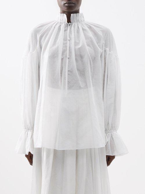 Etro - Ruffled-collar Voile Blouse - Womens - White