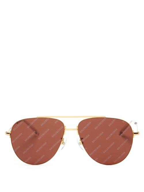 Matchesfashion.com Balenciaga - Invisible Logo Aviator Metal Sunglasses - Womens - Black Gold