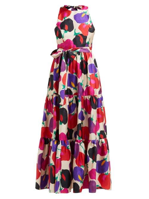 Matchesfashion.com La Doublej - Pellicano Americano Print Silk Maxi Dress - Womens - Pink Multi