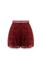 Matchesfashion.com Zimmermann - Jaya Wave Cotton Shorts - Womens - Burgundy