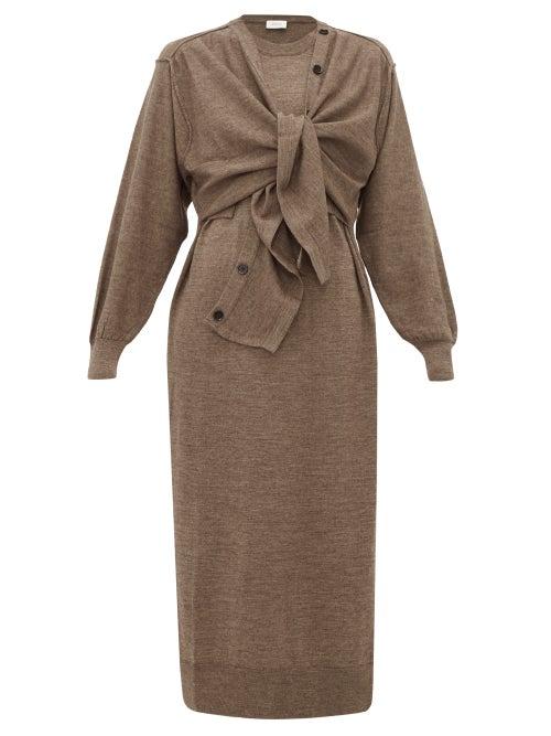 Matchesfashion.com Lemaire - Layered Wool Blend Cardigan Dress - Womens - Brown
