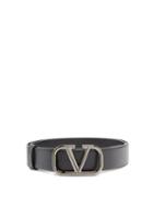 Matchesfashion.com Valentino Garavani - V-logo Leather Belt - Mens - Black