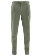 Mens Rtw Thom Sweeney - Pleated Linen Straight-leg Trousers - Mens - Green