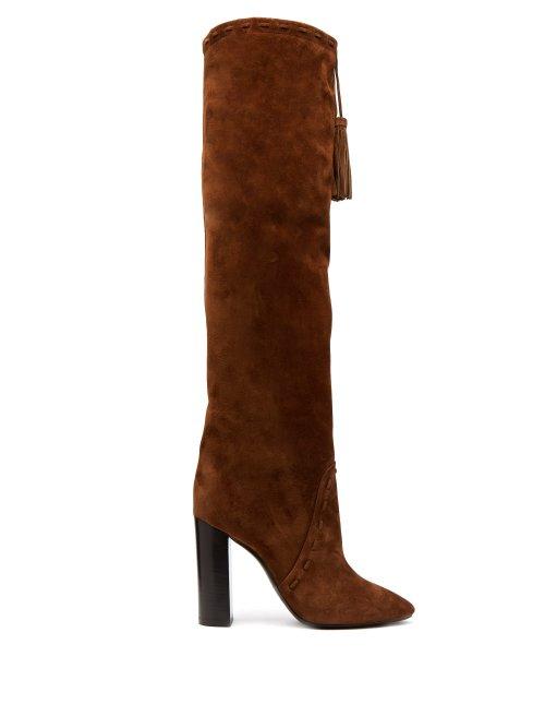 Matchesfashion.com Saint Laurent - Meurice Tassel Tie Suede Boots - Womens - Tan