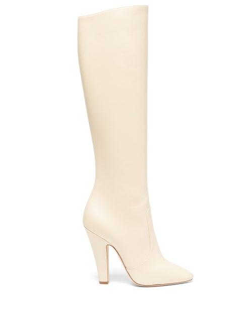 Saint Laurent - Koller Leather Knee-high Boots - Womens - Cream