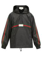 Matchesfashion.com Gucci - Web-stripe Half-zip Technical-cotton Hooded Jacket - Mens - Black