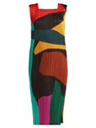Matchesfashion.com Pleats Please Issey Miyake - Clumpy Colour Block Pleated Midi Dress - Womens - Multi