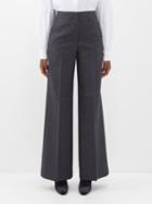Givenchy - High-rise Pressed-crease Wool Wide-leg Trousers - Womens - Dark Grey
