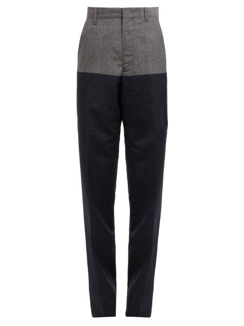 Matchesfashion.com Vetements - Panelled Checked Wool Blend Trousers - Womens - Navy Multi