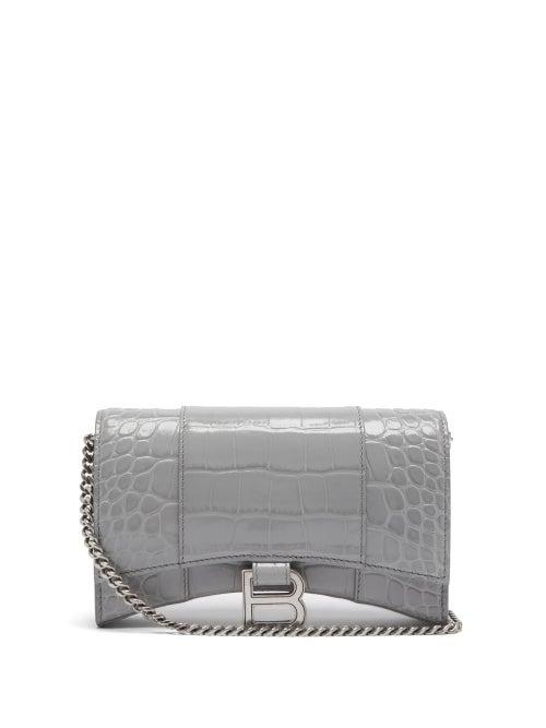 Balenciaga - Hourglass Croc-effect Leather Cross-body Bag - Womens - Grey