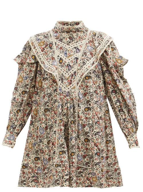 Matchesfashion.com Isabel Marant Toile - Rebel Lace-trimmed Paisley-print Cotton Mini Dress - Womens - Ivory Multi