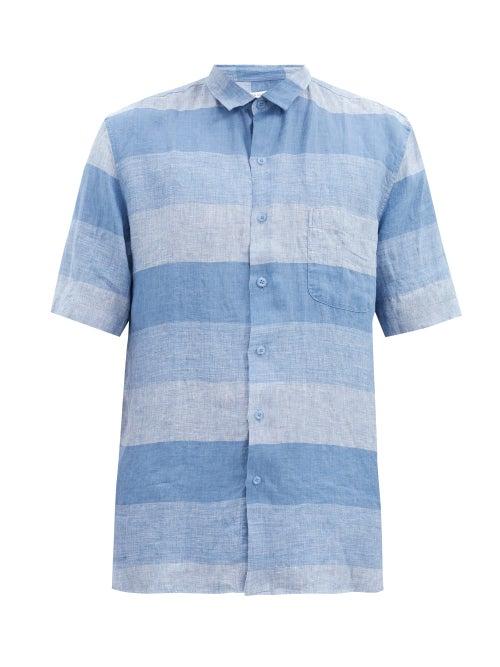 Matchesfashion.com Sunspel - Short-sleeved Checked Linen Shirt - Mens - Blue Multi
