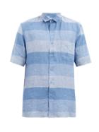 Matchesfashion.com Sunspel - Short-sleeved Checked Linen Shirt - Mens - Blue Multi