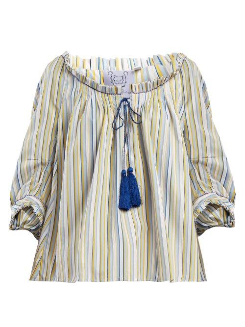 Matchesfashion.com Thierry Colson - Evita Striped Cotton Top - Womens - Purple Multi
