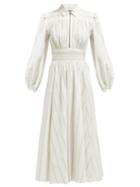 Matchesfashion.com Alexachung - Zip Collar Stripe Print Cotton Shirtdress - Womens - Grey White