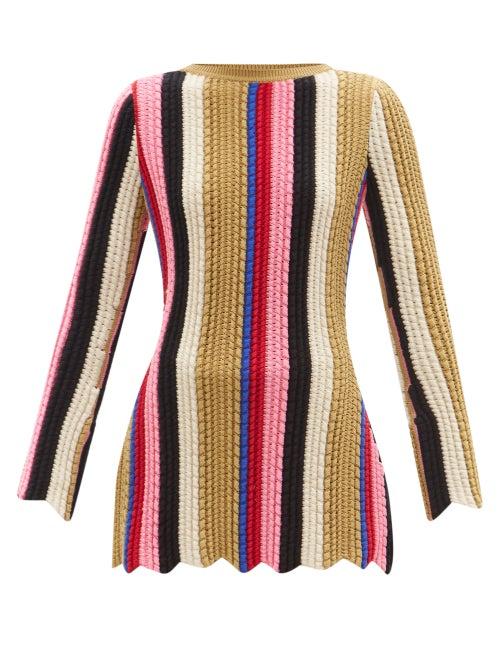 Matchesfashion.com Colville - Zigzag-hem Striped Cotton-blend Longline Sweater - Womens - Multi