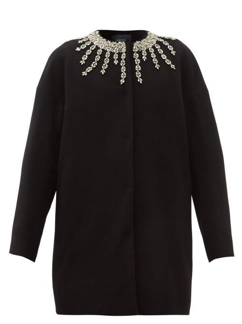 Matchesfashion.com Giambattista Valli - Crystal Embroidered Collarless Coat - Womens - Black