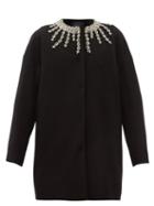 Matchesfashion.com Giambattista Valli - Crystal Embroidered Collarless Coat - Womens - Black