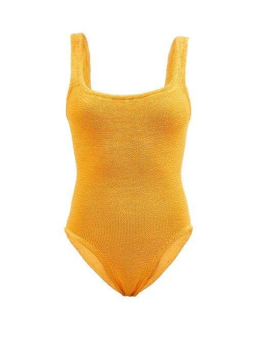 Hunza G - Square-neck Crinkle-knit Swimsuit - Womens - Mid Orange
