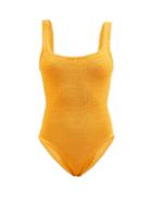 Hunza G - Square-neck Crinkle-knit Swimsuit - Womens - Mid Orange