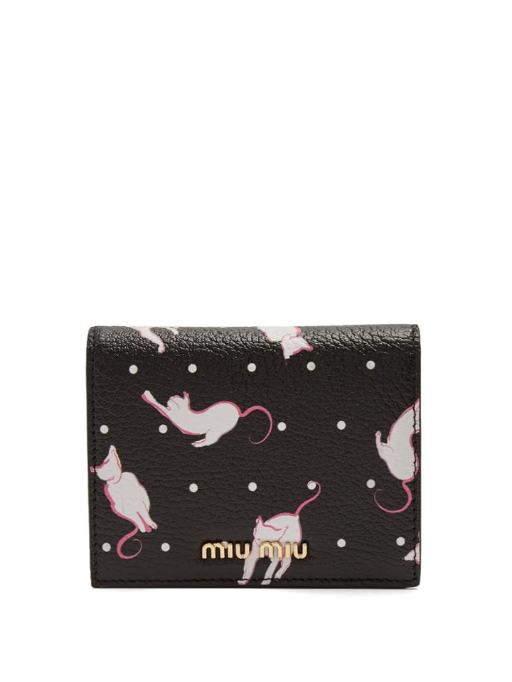 Miu Miu Cat-print Grained-leather Wallet