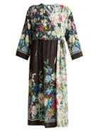 Matchesfashion.com Weekend Max Mara - Smalto Floral Print Silk Dress - Womens - Black Multi